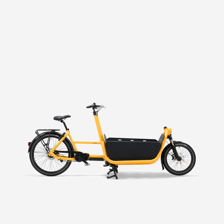 Cargobike Eléctrica Dos Plazas B'TWIN F900E BOX Amarilla